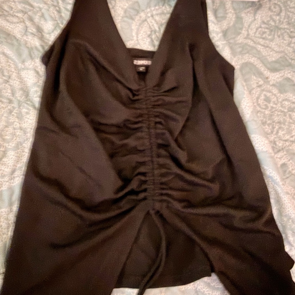 Express Black V-Neck Ruched Drawstring Camisole